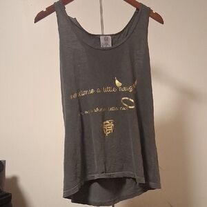 Gray Tattered Tank Top with Gold Accents